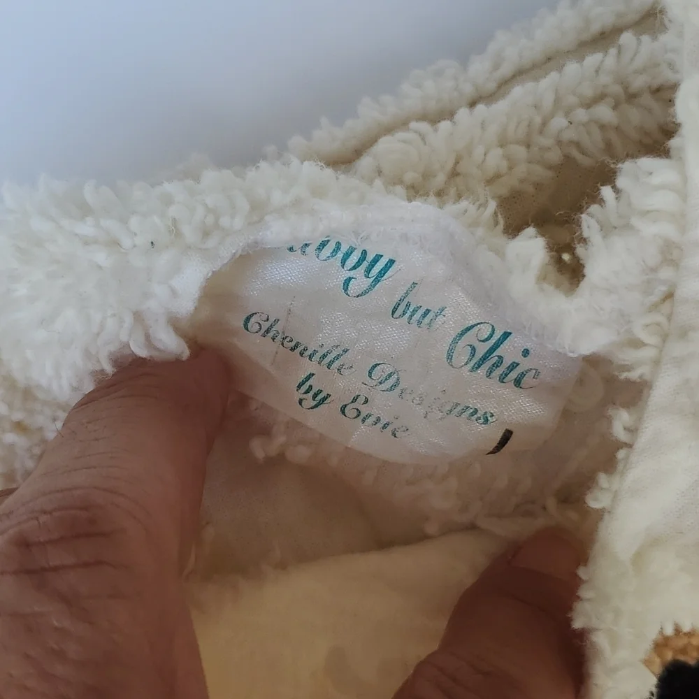 Handmade Chenille 2pc set Baby size 1 dog face nwot
